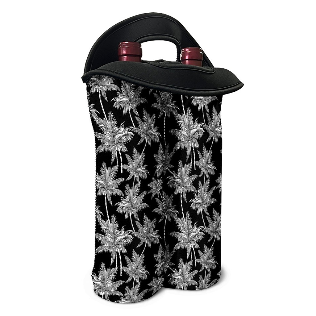 Black And White Coconut Tree Print Double Neoprene Wine Tote