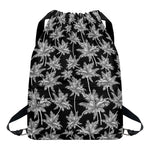 Black And White Coconut Tree Print Drawstring Backpack