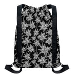 Black And White Coconut Tree Print Drawstring Backpack