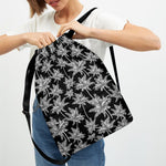 Black And White Coconut Tree Print Drawstring Backpack