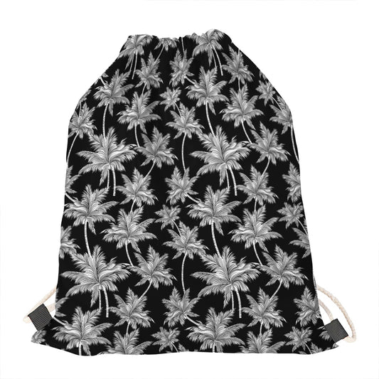 Black And White Coconut Tree Print Drawstring Bag