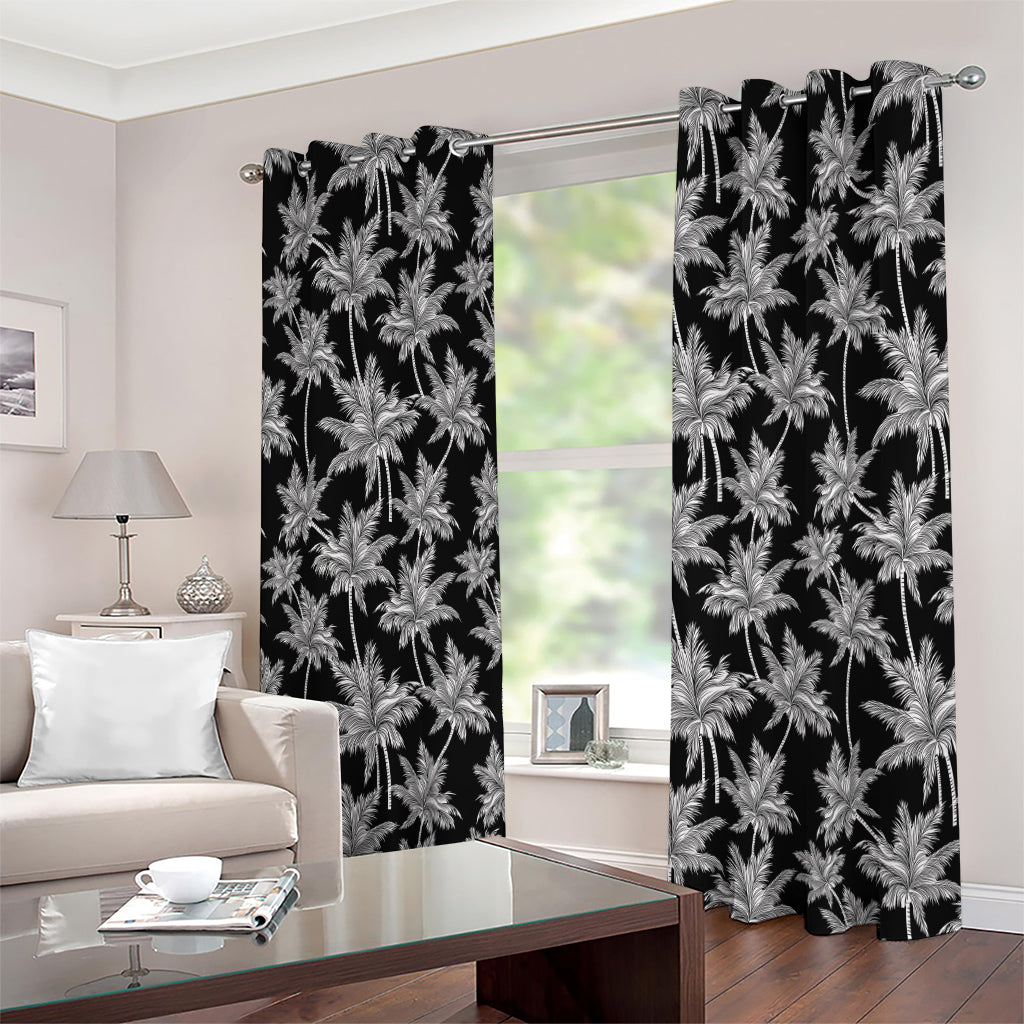 Black And White Coconut Tree Print Extra Wide Grommet Curtains