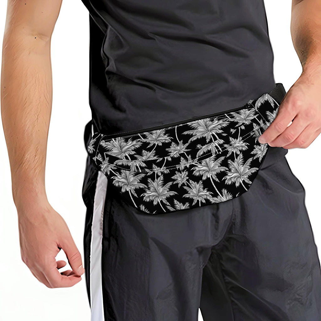 Black And White Coconut Tree Print Fanny Pack