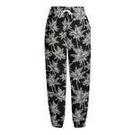 Black And White Coconut Tree Print Fleece Lined Knit Pants