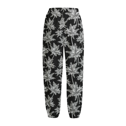 Black And White Coconut Tree Print Fleece Lined Knit Pants