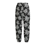 Black And White Coconut Tree Print Fleece Lined Knit Pants