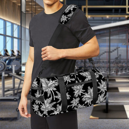 Black And White Coconut Tree Print Gym Bag