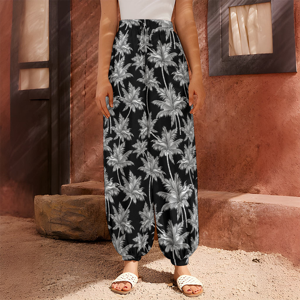 Black And White Coconut Tree Print Harem Pants