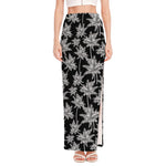 Black And White Coconut Tree Print High Slit Maxi Skirt