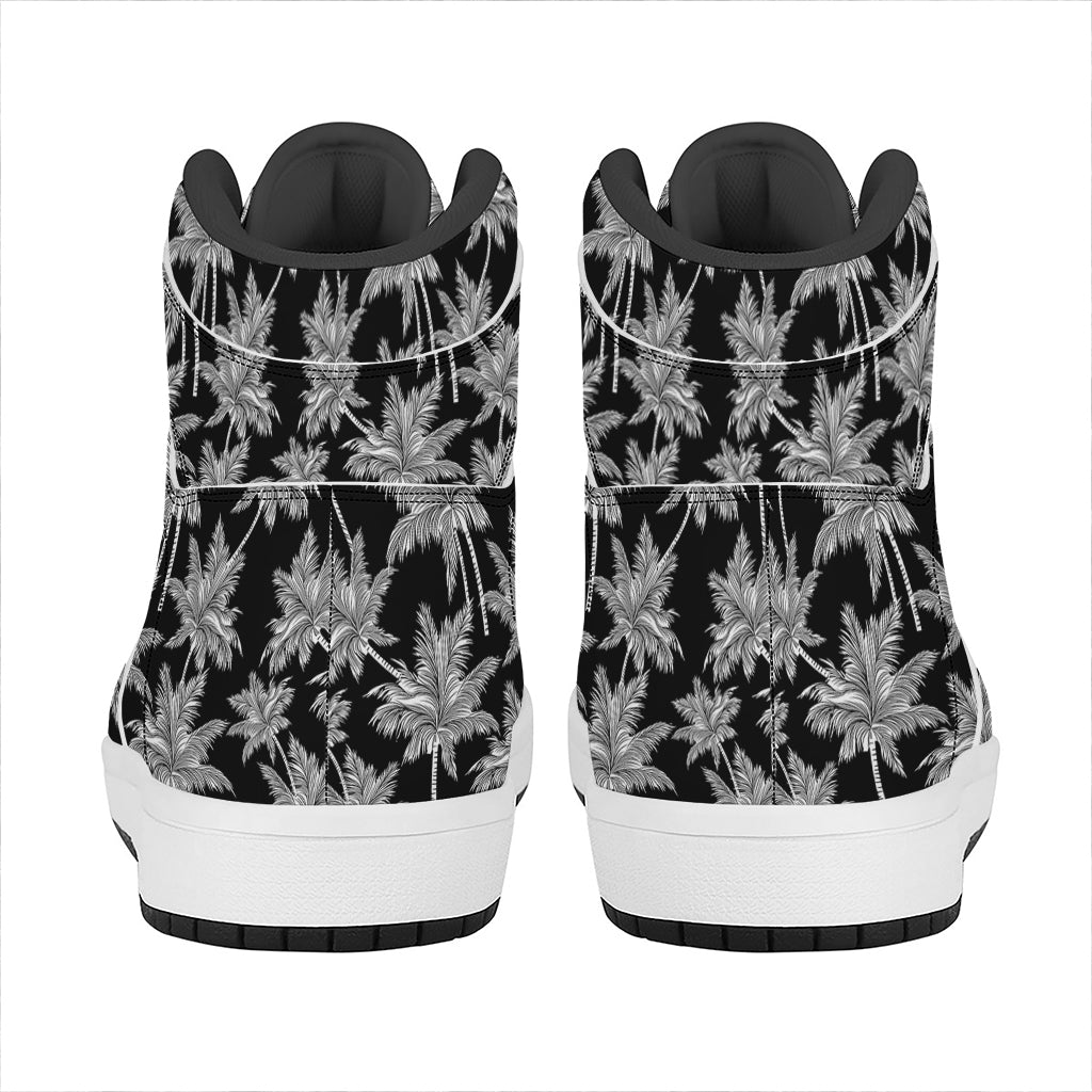 Black And White Coconut Tree Print High Top Leather Sneakers
