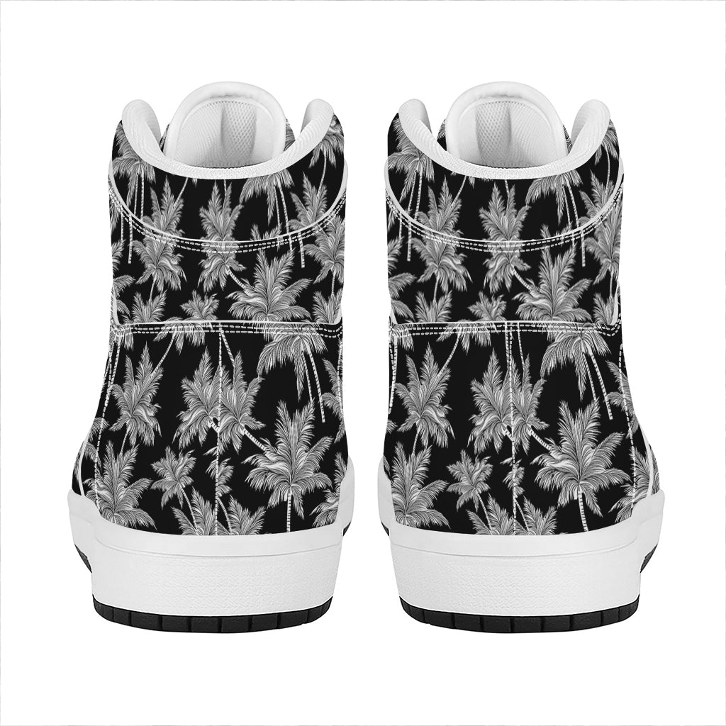 Black And White Coconut Tree Print High Top Leather Sneakers
