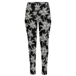 Black And White Coconut Tree Print High-Waisted Pocket Leggings