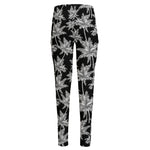 Black And White Coconut Tree Print High-Waisted Pocket Leggings