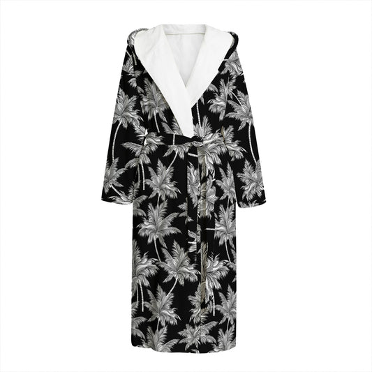 Black And White Coconut Tree Print Hooded Bathrobe