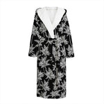 Black And White Coconut Tree Print Hooded Bathrobe