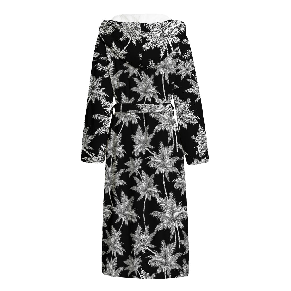 Black And White Coconut Tree Print Hooded Bathrobe