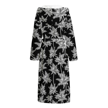 Black And White Coconut Tree Print Hooded Bathrobe