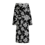 Black And White Coconut Tree Print Hooded Bathrobe
