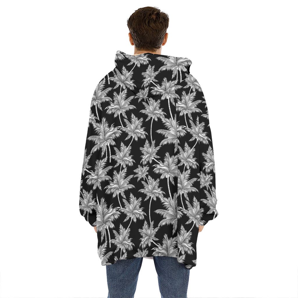Black And White Coconut Tree Print Hoodie Blanket