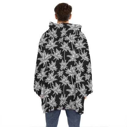 Black And White Coconut Tree Print Hoodie Blanket