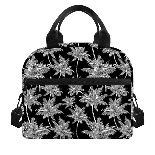 Black And White Coconut Tree Print Insulated Lunch Bag