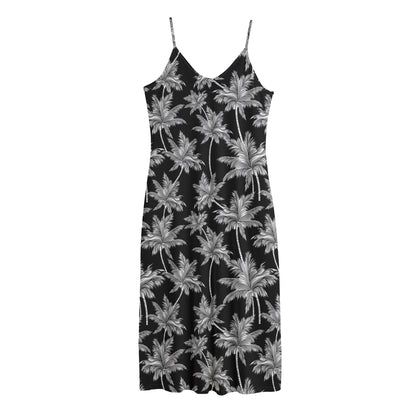Black And White Coconut Tree Print Jersey Midi Cami Dress