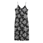 Black And White Coconut Tree Print Jersey Midi Cami Dress