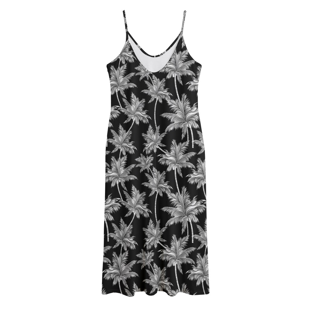 Black And White Coconut Tree Print Jersey Midi Cami Dress
