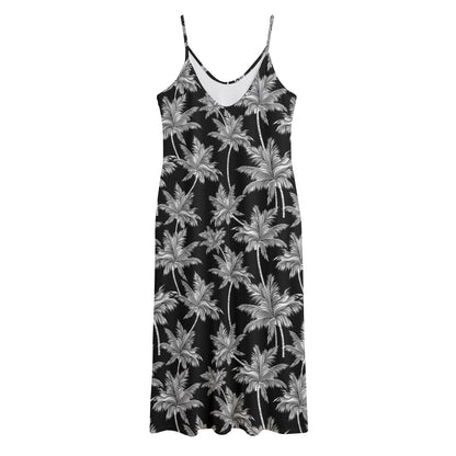 Black And White Coconut Tree Print Jersey Midi Cami Dress