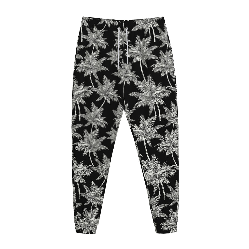 Black And White Coconut Tree Print Jogger Pants