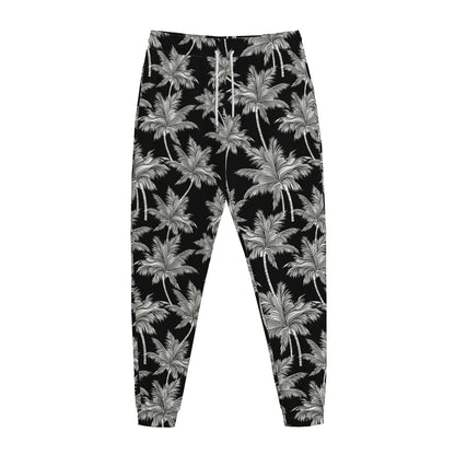 Black And White Coconut Tree Print Jogger Pants