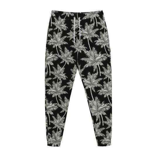 Black And White Coconut Tree Print Jogger Pants
