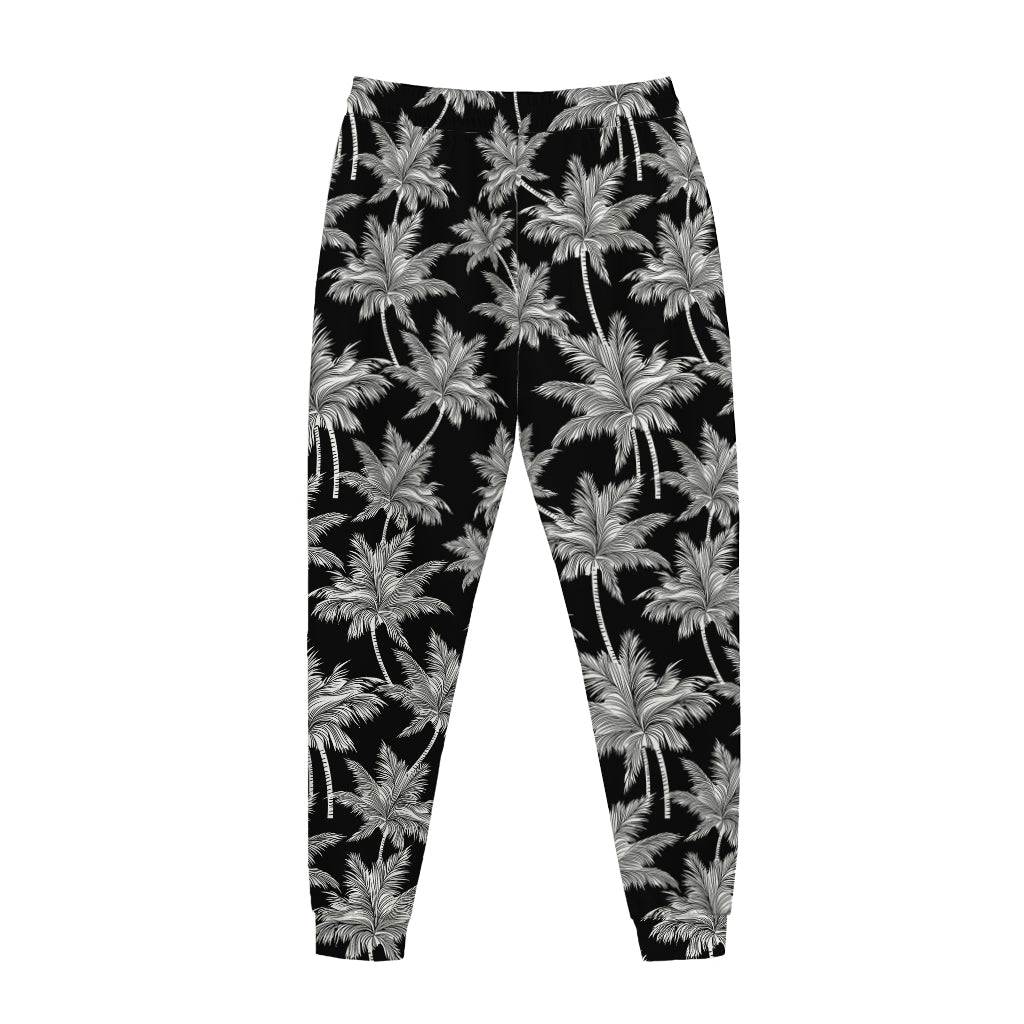 Black And White Coconut Tree Print Jogger Pants