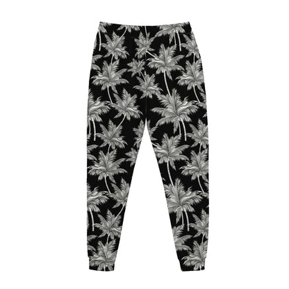Black And White Coconut Tree Print Jogger Pants
