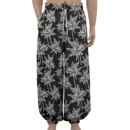 Black And White Coconut Tree Print Lantern Pants