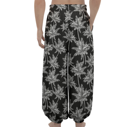 Black And White Coconut Tree Print Lantern Pants