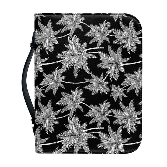 Black And White Coconut Tree Print Leather Bible Cover
