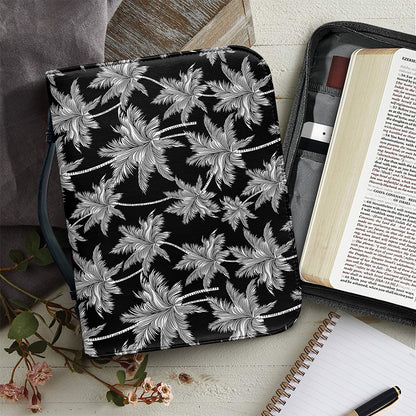 Black And White Coconut Tree Print Leather Bible Cover