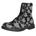 Black And White Coconut Tree Print Lace-Up Boots