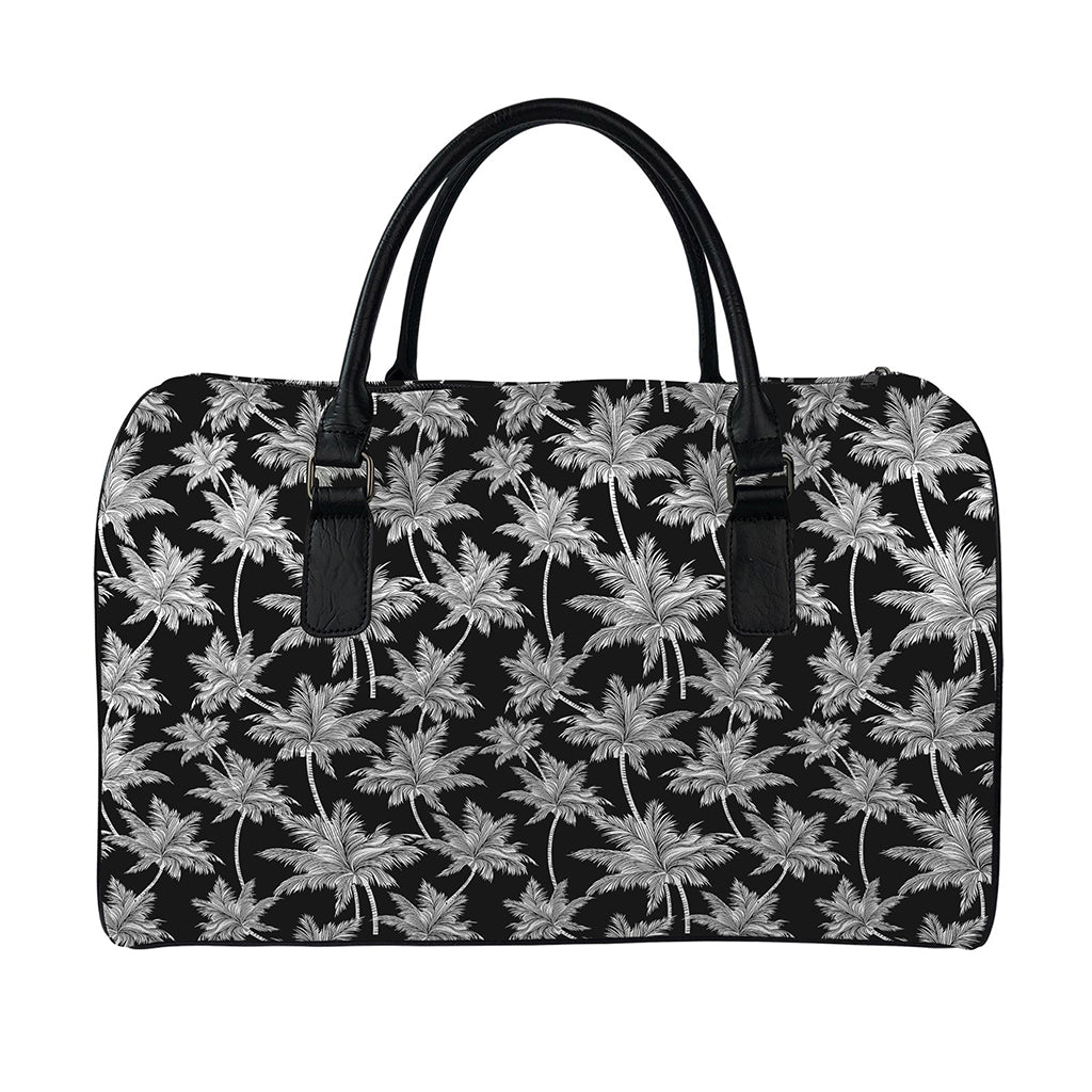 Black And White Coconut Tree Print Leather Duffle Bag