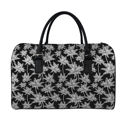 Black And White Coconut Tree Print Leather Duffle Bag