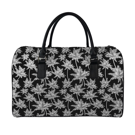 Black And White Coconut Tree Print Leather Duffle Bag