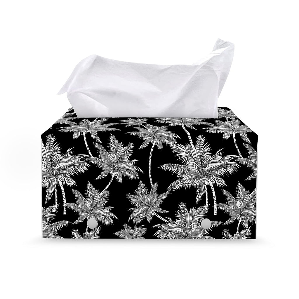 Black And White Coconut Tree Print Leather Tissue Box Cover