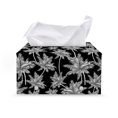 Black And White Coconut Tree Print Leather Tissue Box Cover