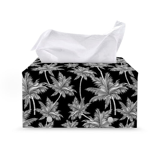 Black And White Coconut Tree Print Leather Tissue Box Cover