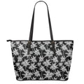 Black And White Coconut Tree Print Leather Tote Bag With Zipper
