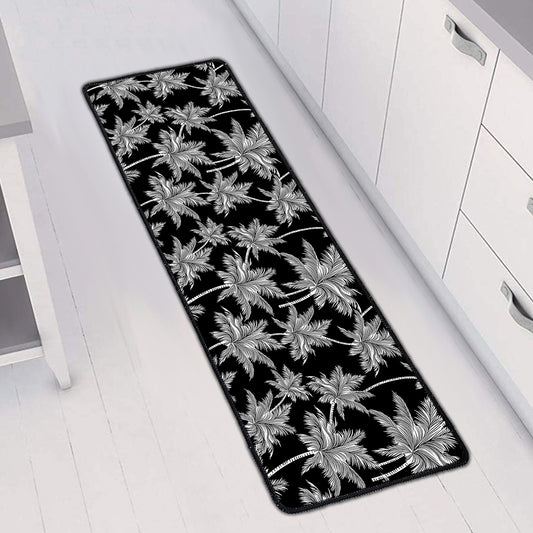 Black And White Coconut Tree Print Long Kitchen Mat