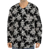 Black And White Coconut Tree Print Long Sleeve Baseball Jersey