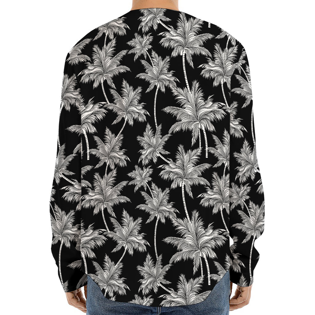 Black And White Coconut Tree Print Long Sleeve Baseball Jersey