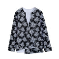 Black And White Coconut Tree Print Long Sleeve Short Coat